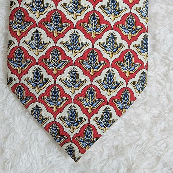 Vintage 90s Burberrys 100% Silk Tie Fleur De Lis Hand Made In USA Rare 57" Long - Picture 3 of 8